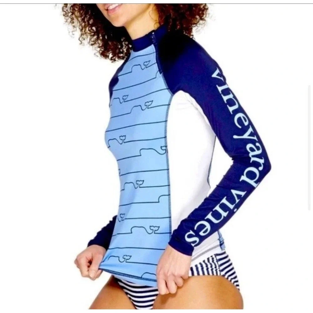 VINEYARD VINES WHALE LINE GRAPHIC RASH GUARD SHIRT WOMEN'S  BLUE‎ XS